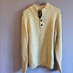 Men's Cream Button-Front Crewneck Knit Sweater